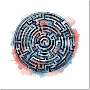 Maze Labyrinth Watercolor Posters and Art